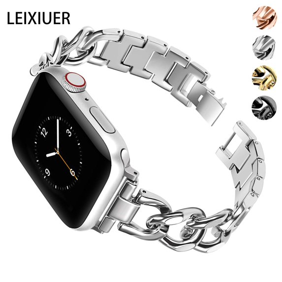 LEIXIUER Cuban Link Strap for Apple Watch Bands 38mm 42mm 41mm 45mm iWatch Series 3 2 Stainless Steel Metal Bracelet Apple Watch Series 6 5 7 SE 4 44mm 40mm