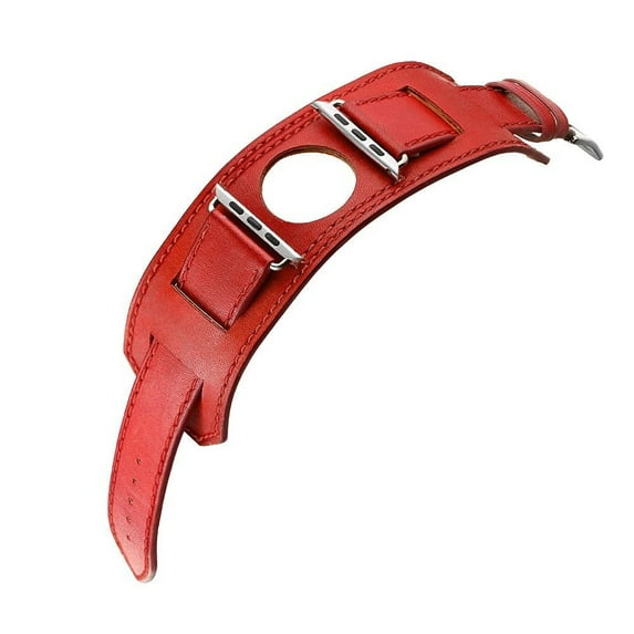 LEIXIUER Cuff Bracelet for Apple Watch Bands for 44mm 40mm 38mm Men Women Genuine Leather Wristband Accessories iWatch Band for Apple Watch 7 Series SE/6/5/4/3/2/1 -Red