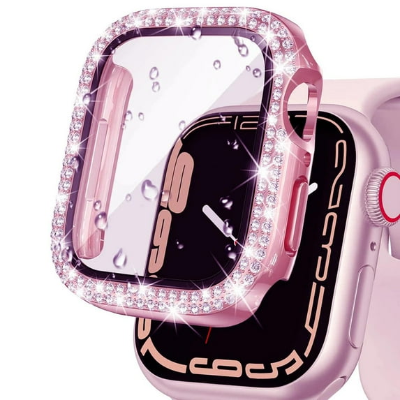 LEIXIUER Diamond Case Compatible with Apple Watch 41mm 40mm 38mm 45mm 44mm 42mm iWatch Series 9 8 7 SE 6 5 4 3 Tempered Glass Screen Protector Crystal Bumper Bling Cases iWatch Protective Cover Women