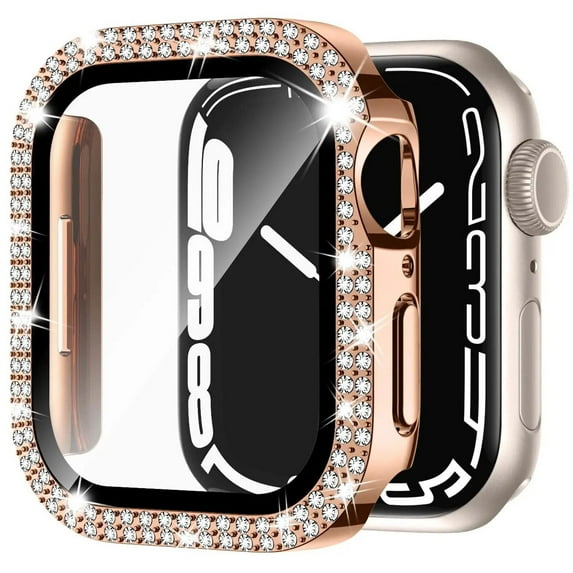 LEIXIUER Diamond Case Compatible with Apple Watch 41mm 40mm 38mm 45mm 44mm 42mm iWatch Series 9 8 7 SE 6 5 4 3 Tempered Glass Screen Protector Crystal Bumper Bling Cases iWatch Protective Cover Women