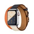 thumbnail image 1 of LEIXIUER Double Tour Strap for Apple Watch Bands 45mm 41mm 44mm 40mm 42mm 38mm Leather WatchBand Wristbands Bracelet iWatch Series 3 4 5 6 7 SE Band -Black white, 1 of 8