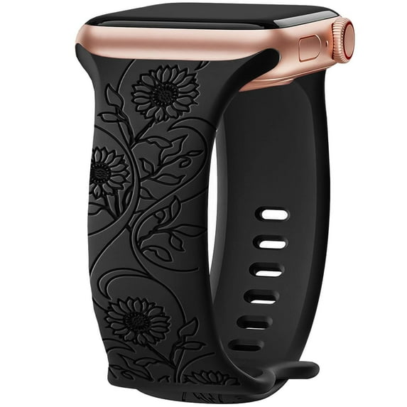 LEIXIUER Engraved Sunflower Bands Compatiblewith Apple Watch Bands 38mm 40mm 41mm 42mm 44mm 45mm 49mm iWatch Series 9 8 7 6 5 4 3 2 1 SE UltraUltra 2, Soft Silicone Sport iWatch Band for Women Men