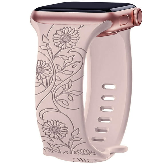 LEIXIUER Engraved Sunflower Bands Compatiblewith Apple Watch Bands 38mm 40mm 41mm 42mm 44mm 45mm 49mm iWatch Series 9 8 7 6 5 4 3 2 1 SE UltraUltra 2, Soft Silicone Sport iWatch Band for Women Men