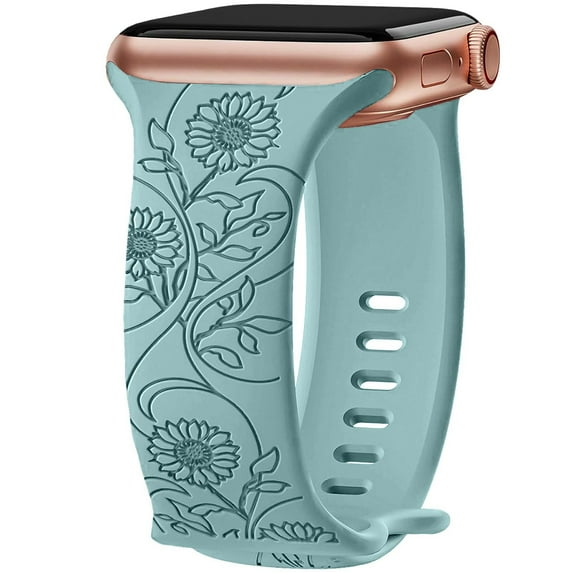 LEIXIUER Engraved Sunflower Bands Compatiblewith Apple Watch Bands 38mm 40mm 41mm 42mm 44mm 45mm 49mm iWatch Series 9 8 7 6 5 4 3 2 1 SE UltraUltra 2, Soft Silicone Sport iWatch Band for Women Men
