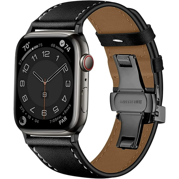 LEIXIUER Genuine Leather Compatible with Apple Watch Band 40mm 41mm 44mm 38mm 45mm 49mm 42mm Women Men, Genuine Quality Leather Wristbands Replacement for iWatch Series Ultra 9 8 7 SE 6 5 4 3 2 1