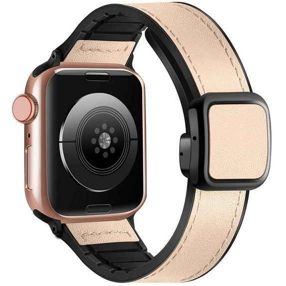 LEIXIUER Genuine Leather Wristbands Compatible with Apple Watch Bands 41mm 40mm 38mm 49mm 45mm 44mm 42mm Women Men, Genuine Leather Magnetic Strap for iWatch Series Ultra 9 8 7 SE 6 5 4 3 2 1 Band