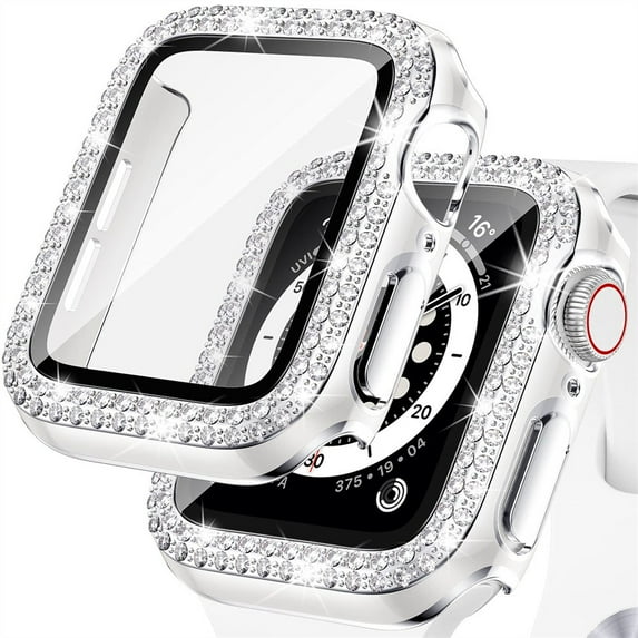 LEIXIUER Hard PC Case with Tempered Glass Screen Protector Compatible with Apple Watch SE, Overall Protective Case for iWatch 42mm, Bling Diamond Protector Compatible with Series 3 2/1 42mm