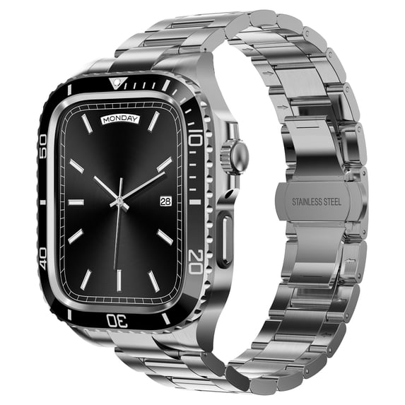 LEIXIUER Luxury Metal Stainless Steel Case with Metal Strap Compatible with Apple Watch Band 44mm 45mm Metal Bumper Cover Accessories iWatch Series 9 8 7 6 5 4 SE Strap