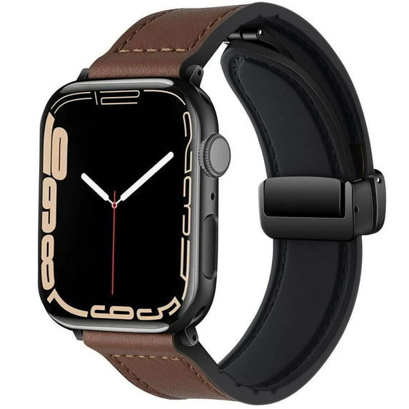 LEIXIUER Magnetic Genuine Leather Wristbands Compatible with Apple Watch Bands 41mm 40mm 38mm 49mm 45mm 44mm 42mm Men Women, Genuine Leather Band for iWatch Series 9 8 7 6 SE 5 4 3 2 Ultra