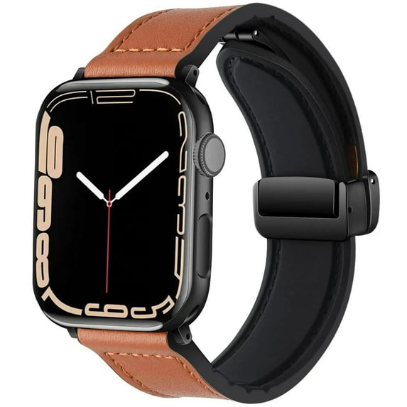 LEIXIUER Magnetic Genuine Leather Wristbands Compatible with Apple Watch Bands 41mm 40mm 38mm 49mm 45mm 44mm 42mm Men Women, Genuine Leather Band for iWatch Series 9 8 7 6 SE 5 4 3 2 Ultra