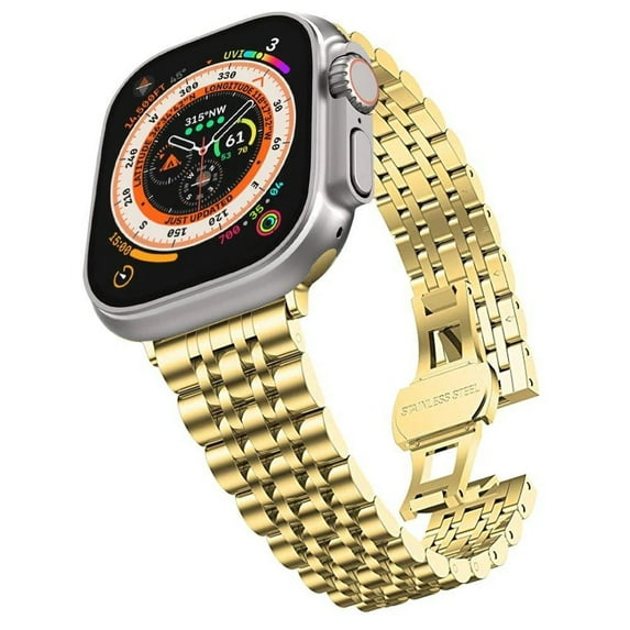 LEIXIUER Metal Stainless Steel Link Strap for Apple Watch Bands 44mm 45mm 40mm 41mm 42mm 38mm 49mm for Women Men, Butterfly Folding Clasp for iWatch Series Ultra 8 7 SE 6 5 4 3 2 1