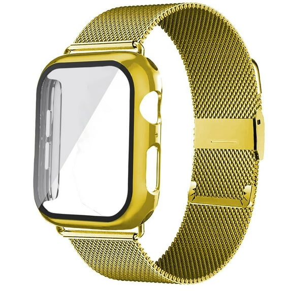 LEIXIUER Milanese Loop Compatible with Apple Watch Bands and Hard Case Cover 41mm 40mm 38mm 45mm 44mm 42mm, Stainless Steel Metal Strap and Tempered Glass Bumper for iWatch Series 9 8 7 SE 6 5 4 3 2 1