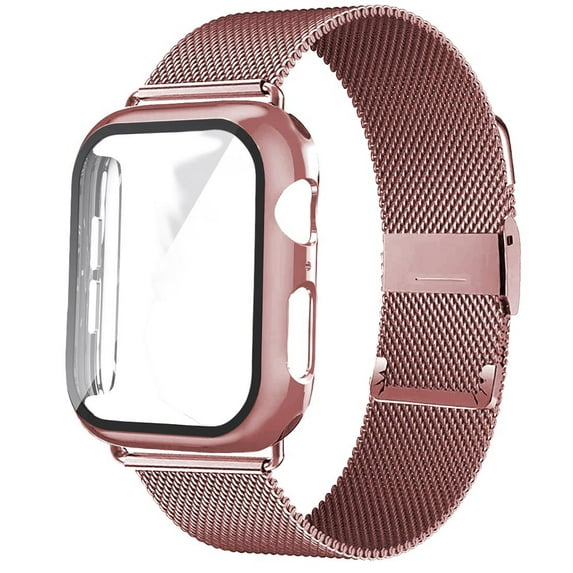 LEIXIUER Milanese Loop Compatible with Apple Watch Bands and Hard Case Cover 41mm 40mm 38mm 45mm 44mm 42mm, Stainless Steel Metal Strap and Tempered Glass Bumper for iWatch Series 9 8 7 SE 6 5 4 3 2 1