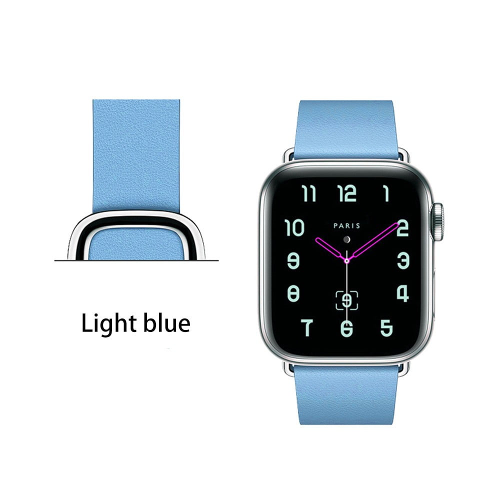 Modern Buckle Genuine Leather Strap for Apple Watch Band 44mm 40m 42mm 38mm  Correa Leather Bracelet iwatch Series 5 4 3 6 SE Strap- 1 silver case 