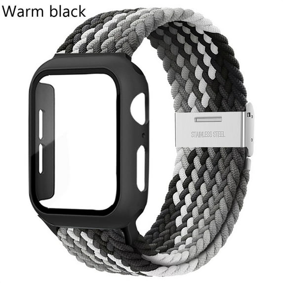 LEIXIUER Nylon Band for Apple Watch Bands with Case 45mm 41mm, Adjustable Braided Solo Loop with Glass Screen Protector Case ,Soft Wristband Stretch Nylon Elastic Strap for Apple Watch Series 7 45 mm