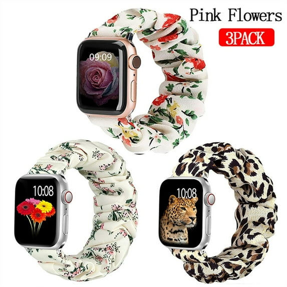 LEIXIUER Scrunchie Strap for Apple Watch Bands 40mm 38mm 44mm 41mm 42mm 45mm iWatch Bands for Women,Cute Printed Elastic Solo Loop Bands Bracelet for iWatch Series 7 6 5 4 3 2 1 SE, 3 Packs