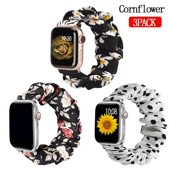 LEIXIUER Scrunchie Strap for Apple Watch Bands 40mm 38mm 44mm 41mm 42mm 45mm iWatch Bands for Women,Cute Printed Elastic Solo Loop Bands Bracelet for iWatch Series 7 6 5 4 3 2 1 SE, 3 Packs