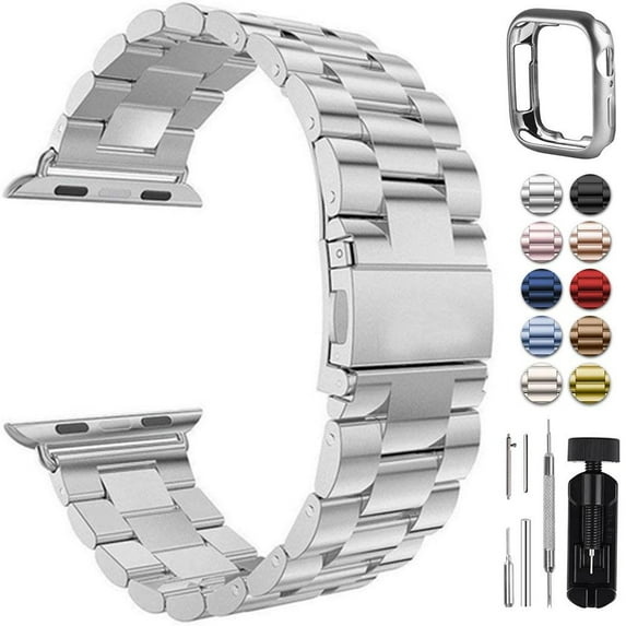 LEIXIUER Stainless Steel Band Metal Compatible with Apple Watch Bands and Case 41mm 40mm 38mm 45mm 44mm 42mm Women Men, Adjustable Link Metal Wristbands Replacement iWatch Series 9 8 7 SE 6 5 4 3 2 1