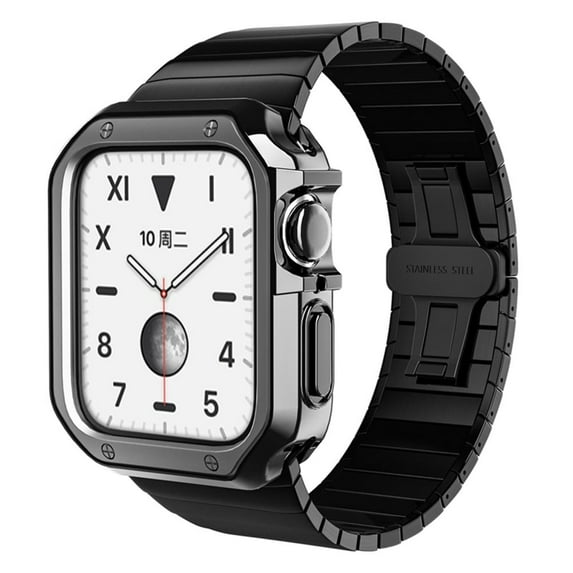LEIXIUER Strap+ Case Compatible with Apple Watch Bands 45mm 41mm 44mm 40mm 38mm 42mm Stainless Steel band Metal Wristbands and Bumper frame Cover for iwatch Bands Series 9 8 7 6 SE 5 4 3 2 1 Women Men
