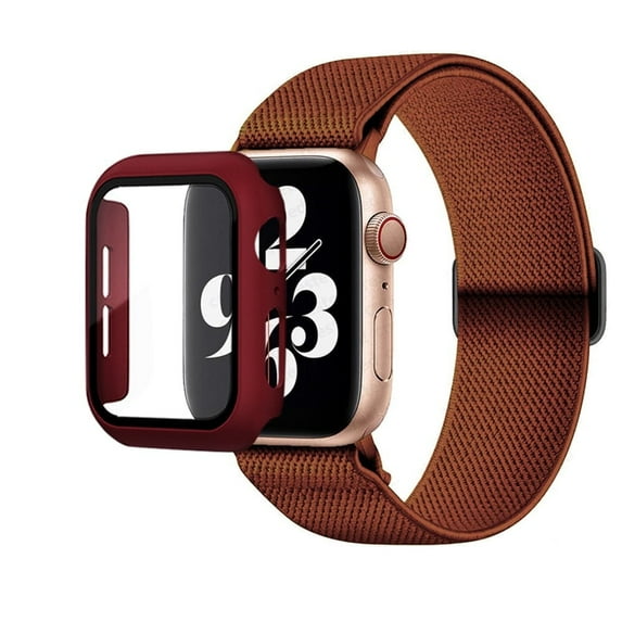 LEIXIUER Stretchy Bands + Case Compatible with Apple Watch Bands iWatch Band 38mm 40mm 41mm 42mm 44mm 45mm, Adjustable Weave Nylon Braided Solo Loop Band Women Men for iWatch Series 9 8 7 SE 6 5 4 3 2