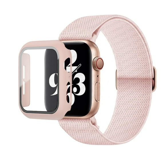 LEIXIUER Stretchy Bands + Case Compatible with Apple Watch Bands iWatch Band 38mm 40mm 41mm 42mm 44mm 45mm, Adjustable Weave Nylon Braided Solo Loop Band Women Men for iWatch Series 9 8 7 SE 6 5 4 3 2