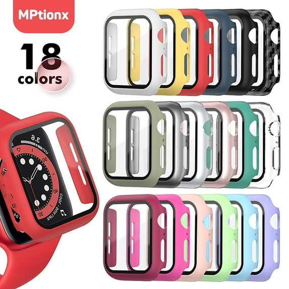 LEIXIUER Tempered Glass+Matte Watch Cover Compatible with Apple Watch Case 45mm 41mm 44mm 40mm 42mm 38mm Bumper+Screen Protector Accessories for iWatch Series SE 8 7 6 5 4 3 2 1