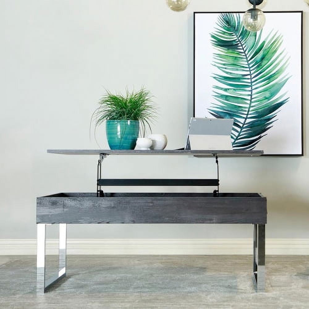 Gray Rectangular Wood and Metal Lift-Top Coffee Table