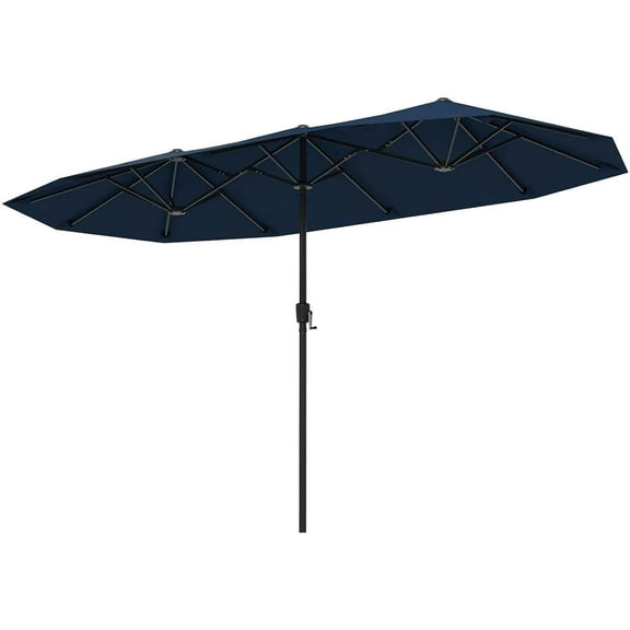 LEIYY 13 FT Large Patio Umbrella, Outdoor Double-Sided Table Market Umbrella w/Crank Handle, 12 Heavy-Duty Ribs, Sun-Protective Rectangular Twin Parasol for Garden Deck Lawn Poolside (Navy)