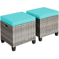 thumbnail image 1 of LEIYY 2 Pieces Patio Rattan Ottomans, Outdoor Wicker Footstool Footrest Seat with Soft Cushions and Steel Frame, All-Weather Patio Ottoman Set for Backyard Garden Poolside,Mix Grey + Turquoise, 1 of 10