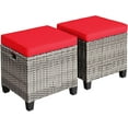 thumbnail image 1 of LEIYY 2 Pieces Patio Rattan Ottomans, Outdoor Wicker Footstool Footrest Seat with Soft Cushions and Steel Frame, All-Weather Patio Ottoman Set for Backyard Garden Poolside,Mix Grey + Red, 1 of 11