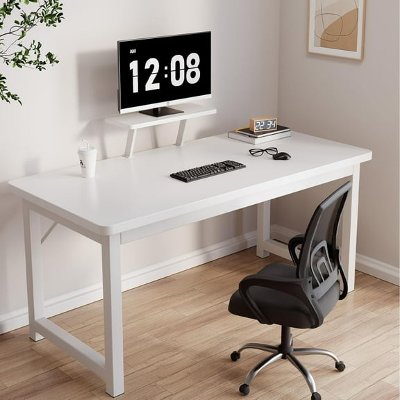 LEIYY 31.5 Inch Computer Desk，Small Desk with Monitor Stand，Student Study Table for Home Office.Frame：white/Board：white