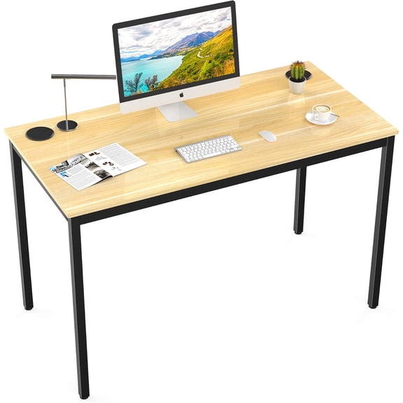 LEIYY 47 Inch Walnut / Black Home Office PC Computer Desk, Simple Modern Work Study Writing Gaming Table for Small & Medium Spaces Desktop with Black Metal Legs, Sturdy & Easy Assembly