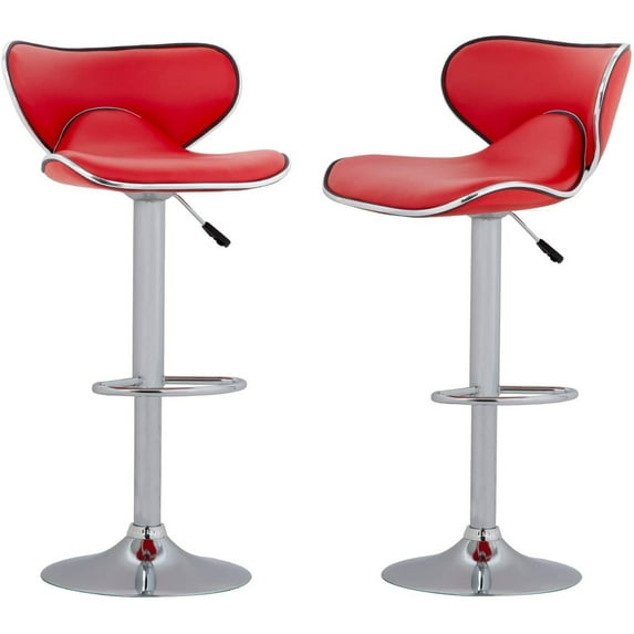 LEIYY Bar Stools Set of 2, Adjustable Counter Height Barstools, Pu Leather Counter Stools Kitchen Counter, Swivel Barstools with Back, for Bar, Kitchen, Dining Room,Red