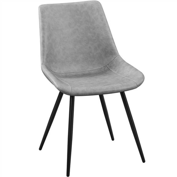 LEIYY Dining Chairs Set of 2 Mid Century Modern Faux Leather Upholstered Kitchen Chairs with Metal Legs  Gray