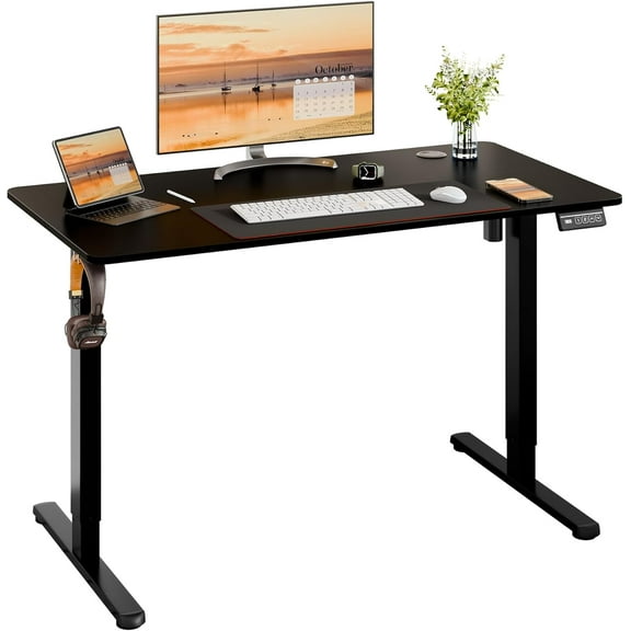 LEIYY Electric Standing Desk, Height Adjustable Desk Sit Stand Computer Desk w/Memory Controller, Home Office Workstation w/Splice Board, 40" x 24" Splice Board (Black Top + Black Frame)