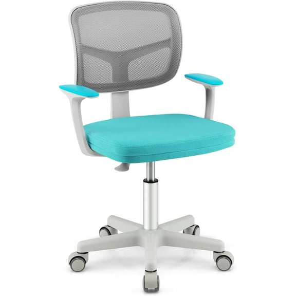 LEIYY Kids Desk Chair, Adjustable Children Study Computer Chair with Arms & Wheels, Student Swivel Rolling Task Chair, Ergonomic Kids Office Chair for Boys Girls Age 4-12, Home Bedroom School, Green