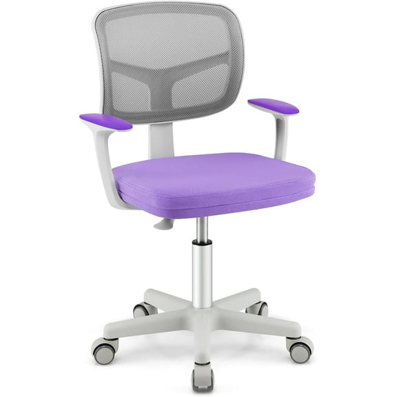 LEIYY Kids Desk Chair, Adjustable Children Study Computer Chair with Arms & Wheels, Student Swivel Rolling Task Chair, Ergonomic Kids Office Chair for Girls Age 4-12, Home Bedroom School, Purple
