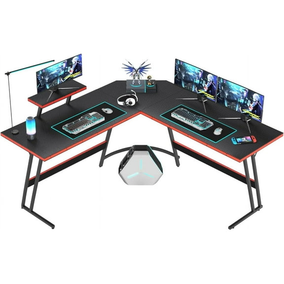 LEIYY L Shaped Gaming Desk, Computer Corner Desk with Monitor Riser Stand, Home Office Desk Corner Desk for Studying, Working, L Desk with Large Desktop (Black, 57 Inch)