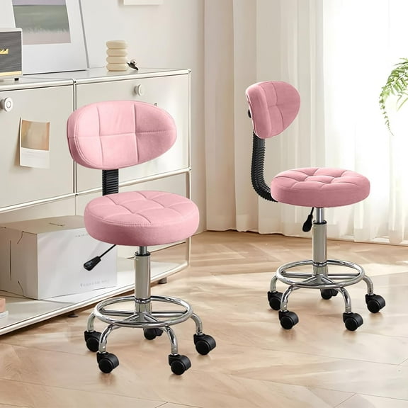 LEIYY Office Drafting Chair with Back Support and Footrest Multi-Purpose Office Desk Chair, Home Chair Thick Seat Cushion for Home Bar Kitchen Shop pack of 2 Pink