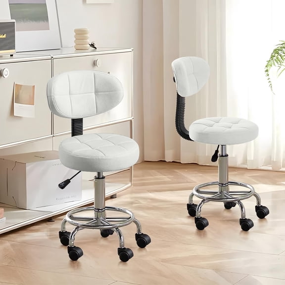 LEIYY Office Drafting Chair with Back Support and Footrest Multi-Purpose Office Desk Chair, Home Chair Thick Seat Cushion for Home Bar Kitchen Shop pack of 2 White