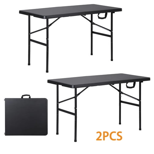 LEIYY Plastic folding table picnic camping table indoor/outdoor  Fold in Half, Heavy Duty Portable w/Handle Plastic for Picnic Party Camping Dining Indoor Outdoor 2PCS 4 FT Rectangular Black