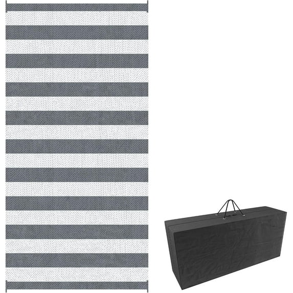 LEIYY Reversible Outdoor Rug, 9' x 18' Waterproof Plastic Straw Floor Mat, Portable RV Camping Carpet, Large Floor Mat for Backyard, Deck, Picnic, Beach, Gray & White Striped