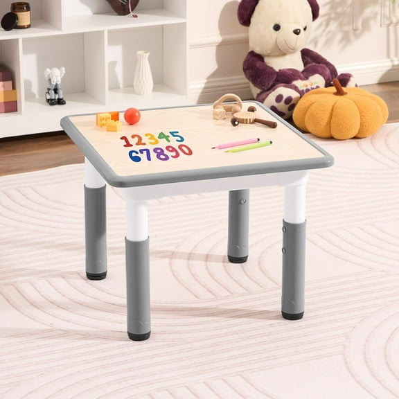 LEIYY Toddler Table, 7 Level Height Adjustable Kids Play Furniture for Ages 3-8, Rectangular Plastic, 23.6" W x23.6 L, Multi-Activity Desk with Graffiti Desktop for Home & Daycare Grey-w