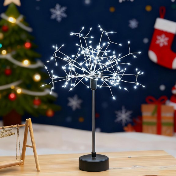 LEJHVAQK 15.74 Inch Firework Dandelion Table Lamp, 100 LED Fairy Lights with Adjustable Branches, Christmas Table Centerpiece & Home Decoration Gift for Holidays & New Year