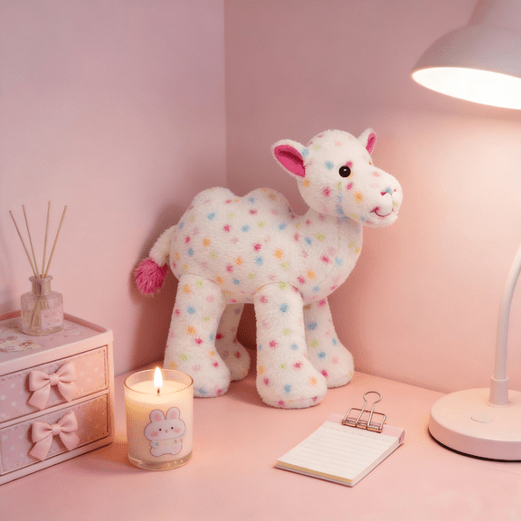 LEJHVAQK 15" White Frosted Animal Cookie Camel Stuffed Animal - Ultra-Soft Rainbow Spotted Cuddly Plush Toys - Kawaii Dessert-Inspired Room Decor - Perfect Birthday & Holiday Surprise Gift for Fans