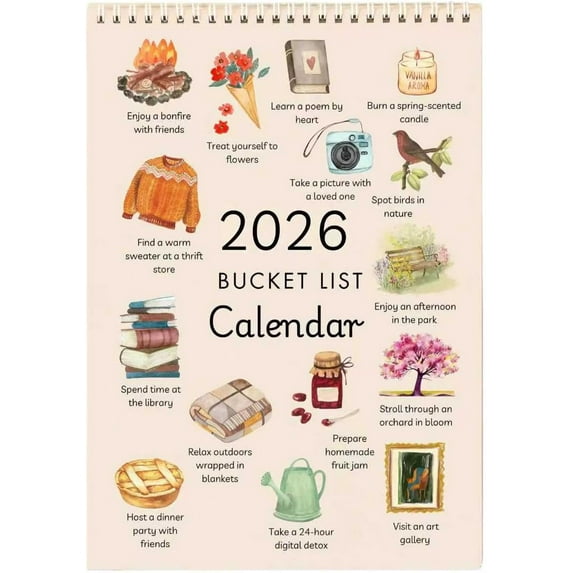 LEJHVAQK 2026 Bucket List Calendar - Inspiring Art Watercolor Monthly Desktop Reminder Card - Creative Home Office Decor Desk Ornament & Ideal Gift(A 1PCS)
