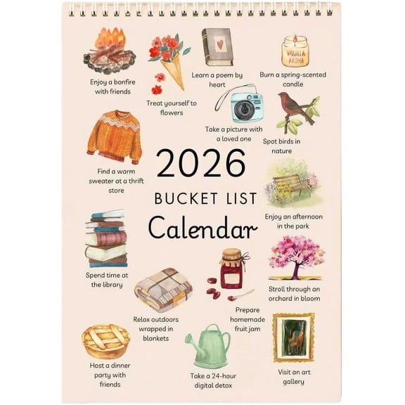 LEJHVAQK 2026 Bucket List Calendar - Inspiring Art Watercolor Monthly Desktop Reminder Card - Creative Home Office Decor Desk Ornament & Ideal Gift(A 1PCS)