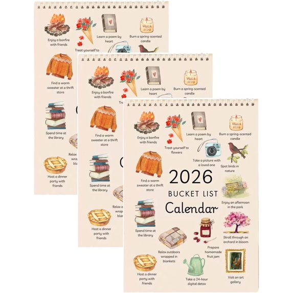 LEJHVAQK 2026 Bucket List Calendar - Creative Art Watercolor Monthly Planner - Desktop Time Reminder Card & Home Decor Desk Ornament - Perfect Gift(B 3PCS)