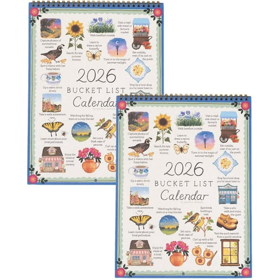 LEJHVAQK 2026 Bucket List Calendar - Inspiring Art Watercolor Monthly Desktop Reminder Card - Creative Home Office Decor Desk Ornament & Ideal Gift(B 2PCS)