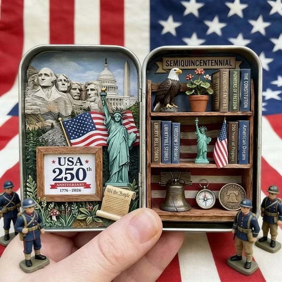 LEJHVAQK 250th Anniversary Independence Day Patriotic Decorations Mini Tin Case Embossed American Flag Souvenir for 4th of July Memorial Day USA Spirit Gift Small Storage Jar